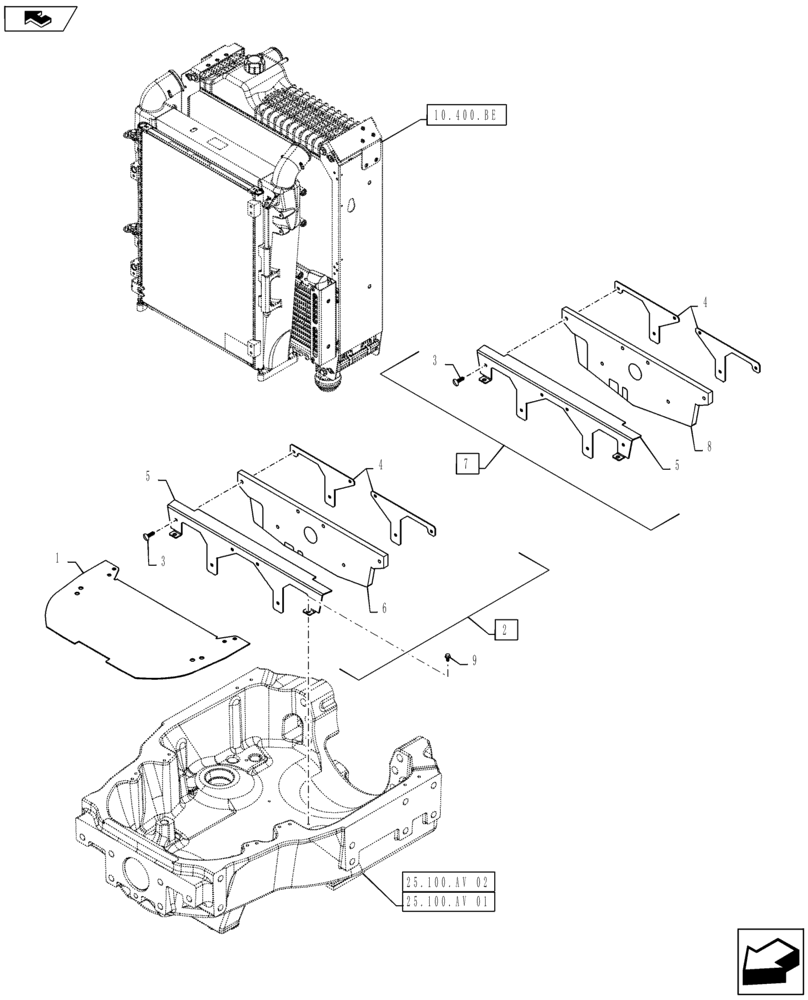 Схема запчастей Case IH MAXXUM 110 - (10.400.BF[03]) - VAR - 336811, 330408, 330414, 330427, 330429, 330430 + STD - FRONT SUPPORT COVER AND RADIATOR BAFFLE (10) - ENGINE