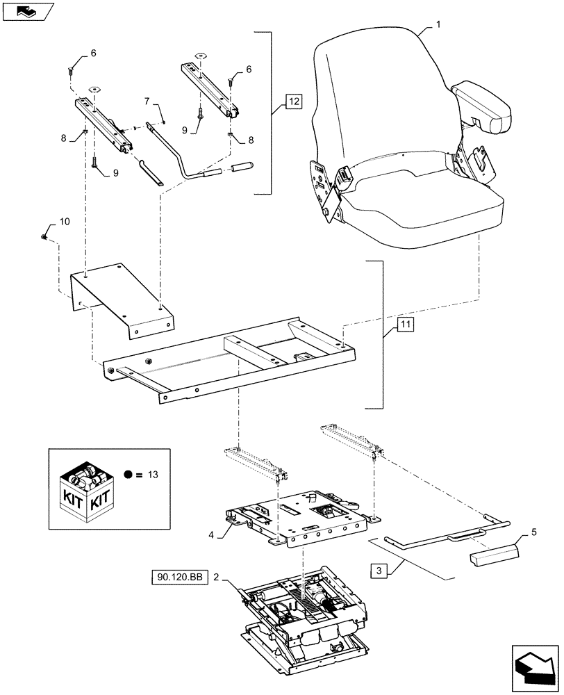 Схема запчастей Case IH WD1903 - (90.124.AF[02]) - SEAT CUSHION & ARMREST, DELUXE (90) - PLATFORM, CAB, BODYWORK AND DECALS