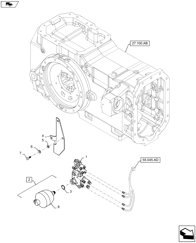 Схема запчастей Case IH MAXXUM 110 - (25.122.AL) - VAR - 330414, 330427, 330429, 330430 - CL.3 + CL.4 - SUSPENDED FRONT AXLE CONTROL VALVE AND ACCUMULATOR (25) - FRONT AXLE SYSTEM