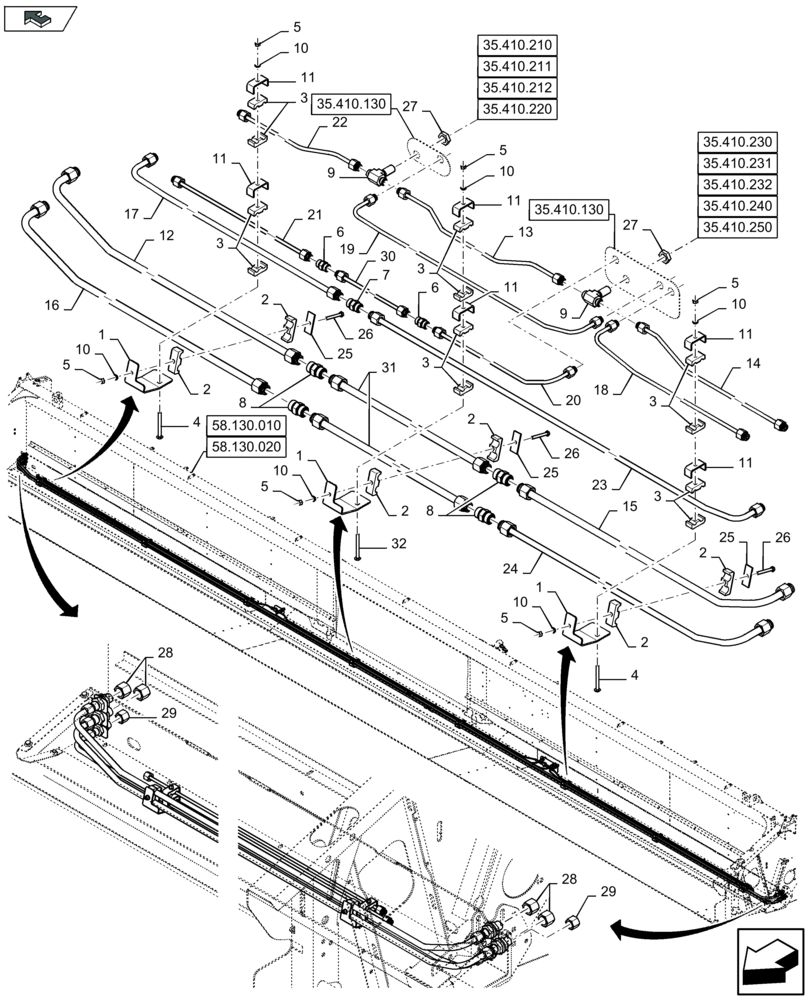 Схема запчастей Case IH 3050-41FT - (35.410.110) - HYDRAULIC TUBES, BOTTOM BEAM (35) - HYDRAULIC SYSTEMS