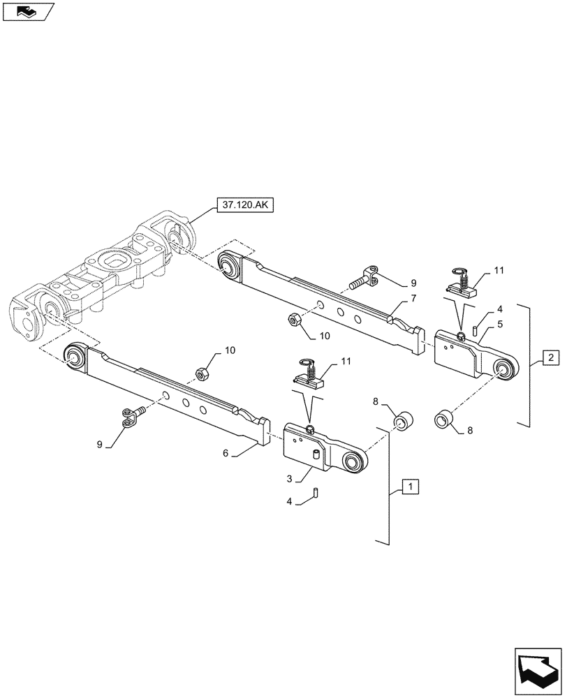 Схема запчастей Case IH MAXXUM 110 - (37.120.AO[02]) - VAR - 331920 - CAT 2/3 FLEXIBLE LINKS - LOWER ARMS (37) - HITCHES, DRAWBARS & IMPLEMENT COUPLINGS