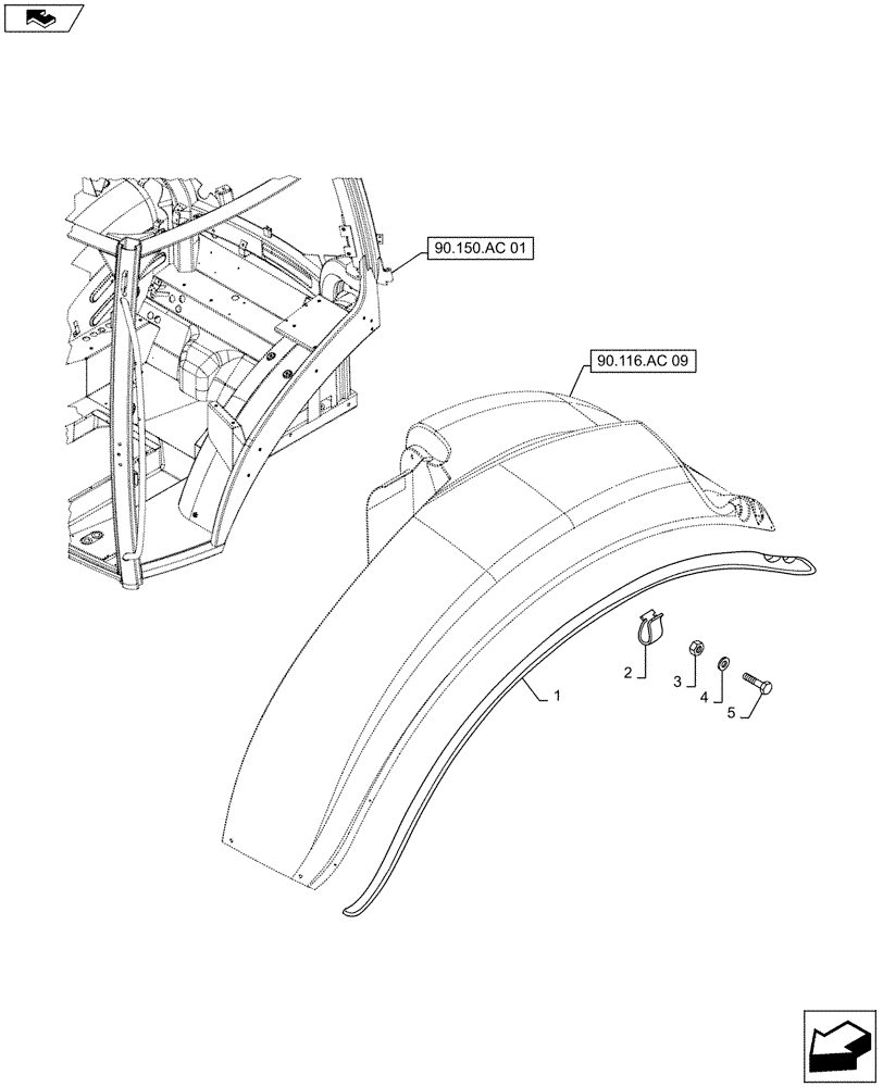 Схема запчастей Case IH MAXXUM 140 - (90.116.AC[12]) - VAR - 338205, 338206, 743708 - WIDE REAR FENDERS - EXTENSIONS (90) - PLATFORM, CAB, BODYWORK AND DECALS