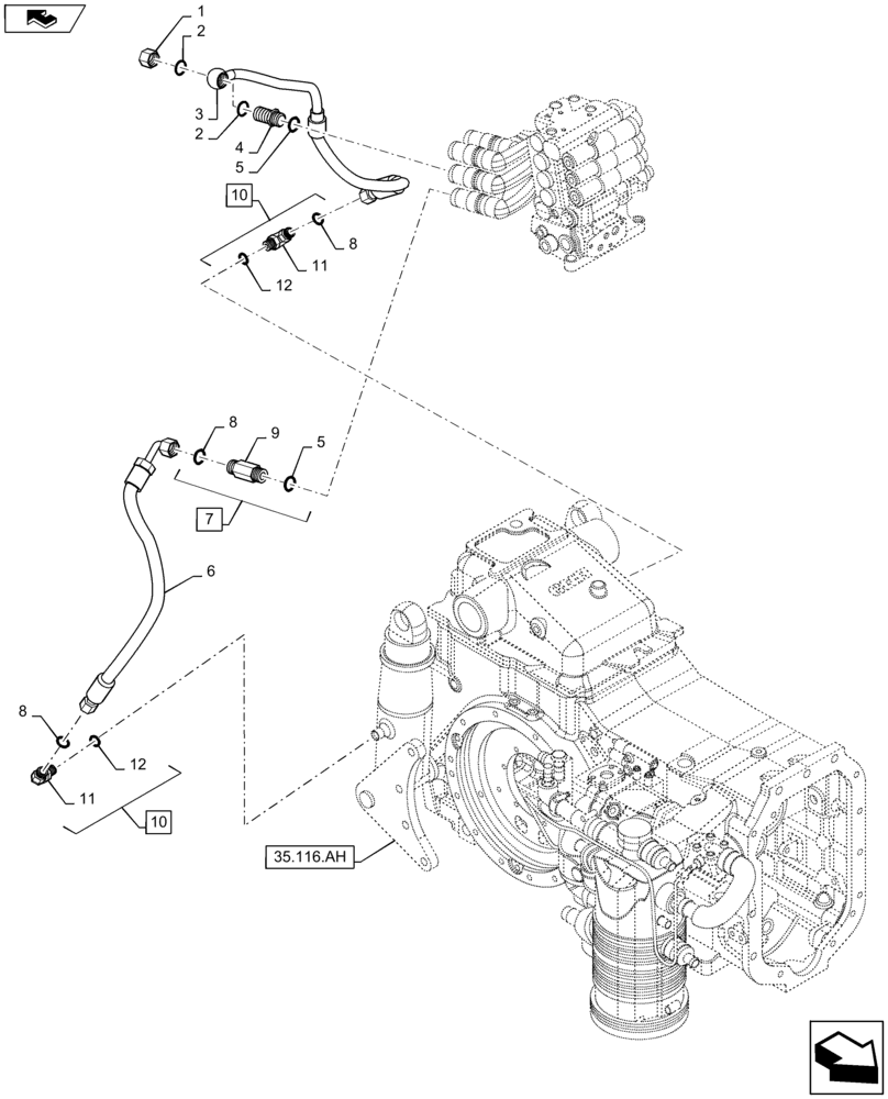 Схема запчастей Case IH MAXXUM 115 - (35.116.AD) - VAR - 331836, 333836, 336835, 338835, 743744 - HYDRAULIC PUMP 113 L/MIN CCLS FOR SPS - PIPES TO LIFT CYLINDER (35) - HYDRAULIC SYSTEMS