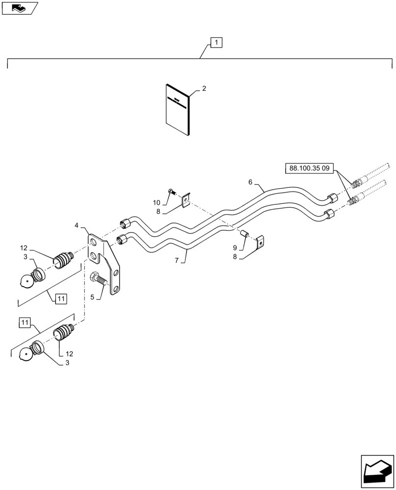 Схема запчастей Case IH MAXXUM 120 - (88.100.35[08]) - DIA KIT - 2 HYDRAULIC FRONT COUPLERS RH FOR INTEGRATED FRONT HPL (88) - ACCESSORIES