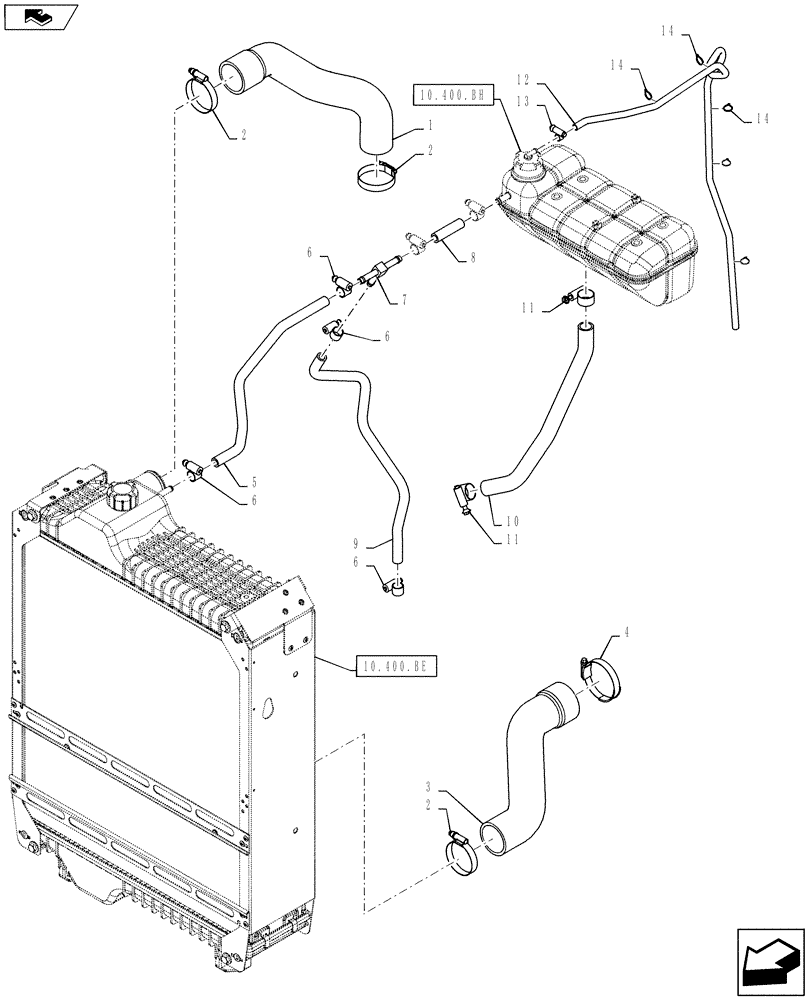 Схема запчастей Case IH MAXXUM 110 - (10.400.AY[01]) - COOLING - RADIATOR HOSES (10) - ENGINE