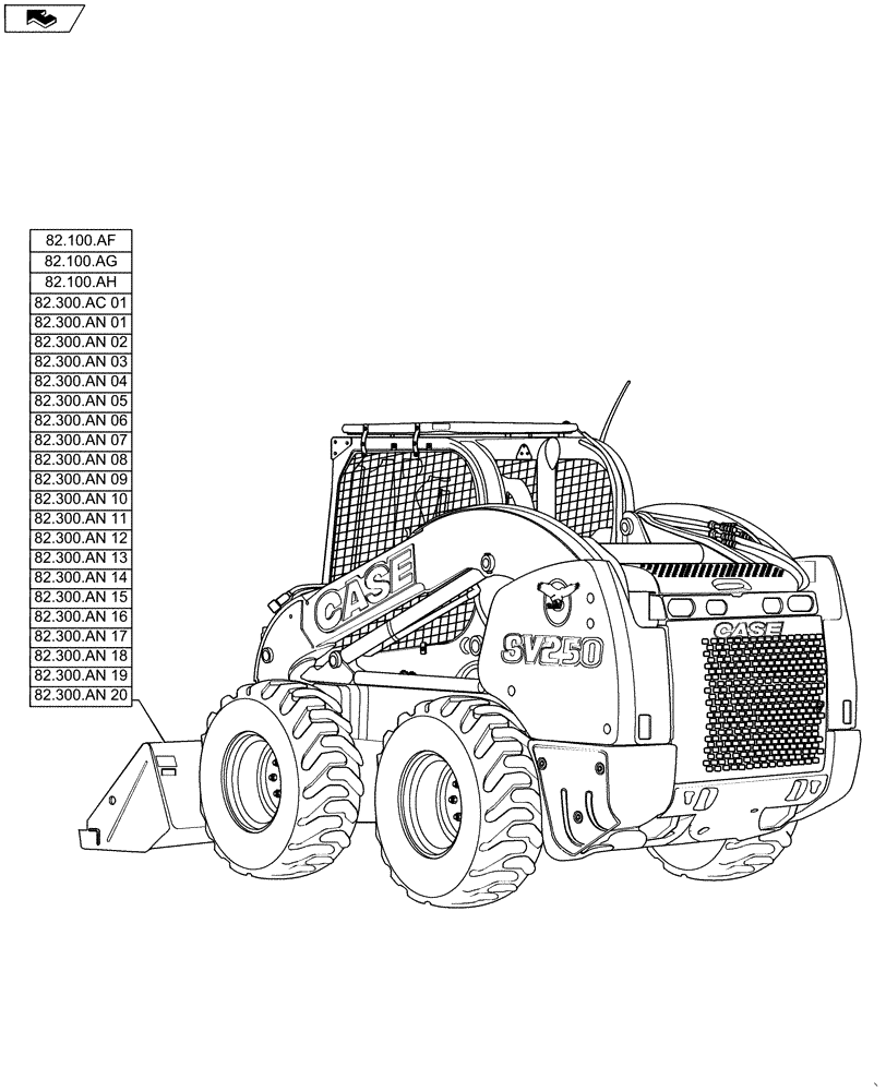 Схема запчастей Case IH SV250 - (82.000.00) - PICTORIAL INDEX - FRONT LOADER (82) - FRONT LOADER & BUCKET