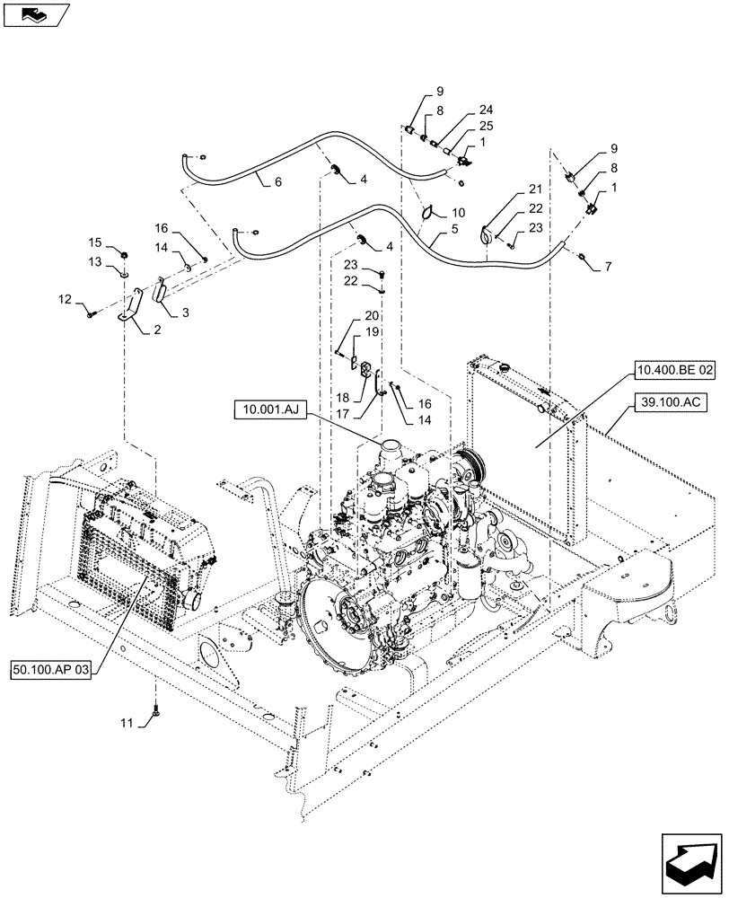 Схема запчастей Case IH WD1203 - (50.100.AC[02]) - HEATING SYSTEM, LINES, 4 CYLINDER MACHINES (50) - CAB CLIMATE CONTROL