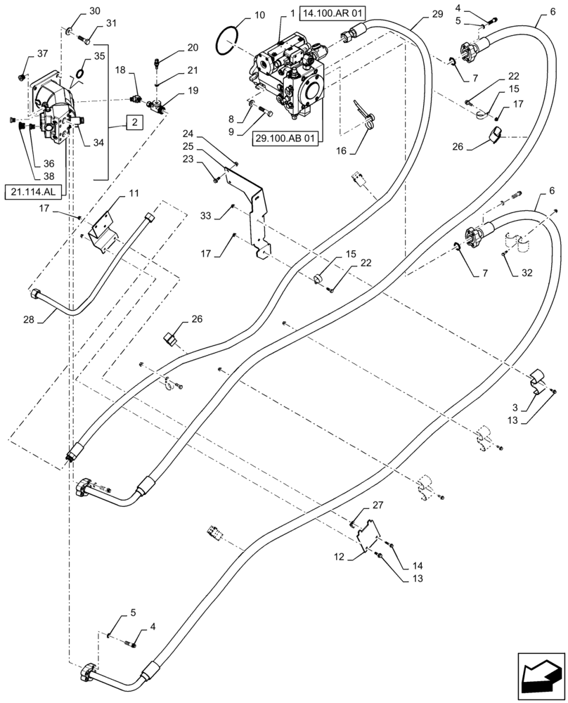 Схема запчастей Case IH 7230 - (29.100.AO[02]) - HYDROSTATIC PUMP, HYDRAULIC SYSTEM, DRIVE 125CC (29) - HYDROSTATIC DRIVE