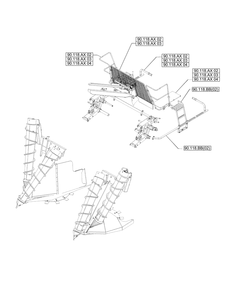 Схема запчастей Case IH A8800 - (90.000.00[02]) - PICTORIAL INDEX - PLATFORM, CAB, BODYWORK AND DECALS (90) - PLATFORM, CAB, BODYWORK AND DECALS