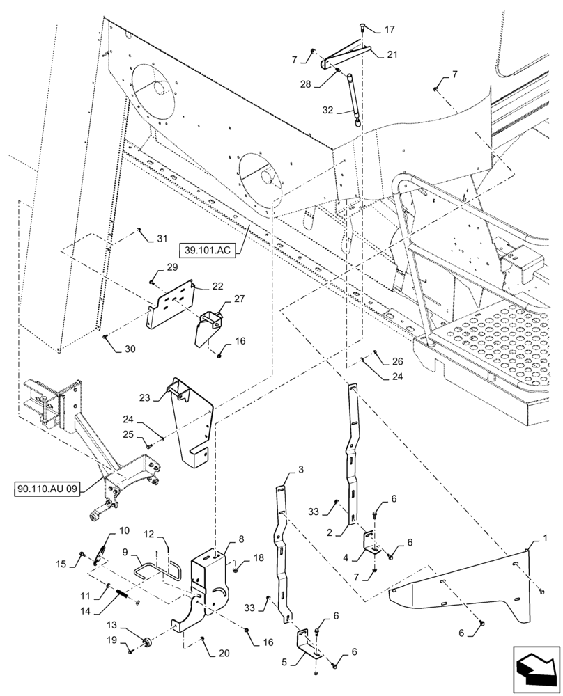 Схема запчастей Case IH 7230 - (90.110.AU[10]) - BRACKET, RH, SUPPORT, FRONT (90) - PLATFORM, CAB, BODYWORK AND DECALS