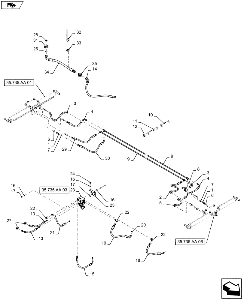 Схема запчастей Case IH 2240 - (35.735.AA[02]) - HYDRAULIC LINES, AXLE ADJUSTMENT (35) - HYDRAULIC SYSTEMS