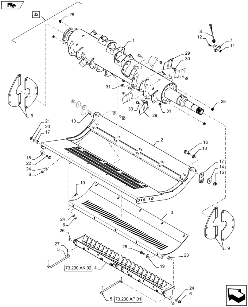 Схема запчастей Case IH 9230 - (73.230.AM[01]) - CHOPPER BODY ASSY, 28 KNIVES (73) - RESIDUE HANDLING