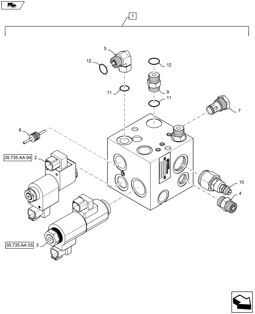 Схема запчастей Case IH 2240 - (35.735.AA[03]) - CONTROL VALVE ASSY, AXLE ADJUSTMENT, BOOM HEIGHT (35) - HYDRAULIC SYSTEMS