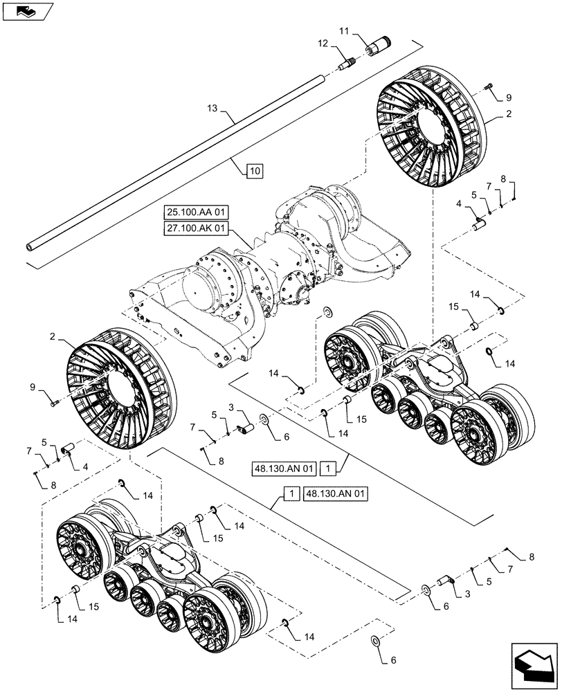 Схема запчастей Case IH STEIGER 500 - (48.120.AJ[01]) - TRACK ASSY - UNDERCARRIAGE - 16" THRU 24" NARROW WHEELS (48) - TRACKS & TRACK SUSPENSION