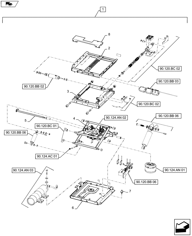 Схема запчастей Case IH MAGNUM 200 - (90.124.AK[01]) - VAR - 449058 - SEAT SUSPENSION ASSY (90) - PLATFORM, CAB, BODYWORK AND DECALS