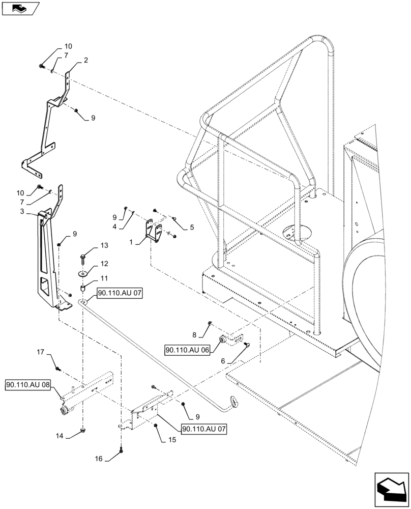 Схема запчастей Case IH 9230 - (90.110.AU[05]) - TRIM SUPPORT ASSY R.H (90) - PLATFORM, CAB, BODYWORK AND DECALS