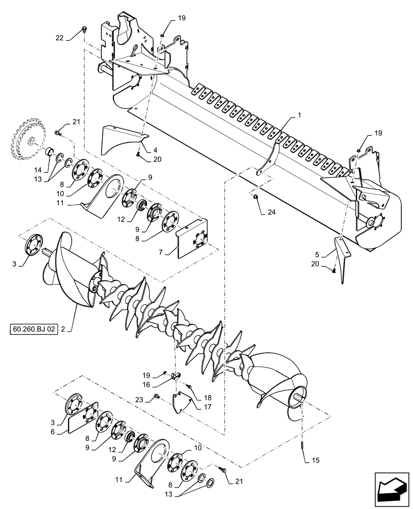 Схема запчастей Case IH RB565 - (60.260.BJ[01]) - VAR - 726827, 726828 - OVERSHOT FEEDER, ASSEMBLY (60) - PRODUCT FEEDING