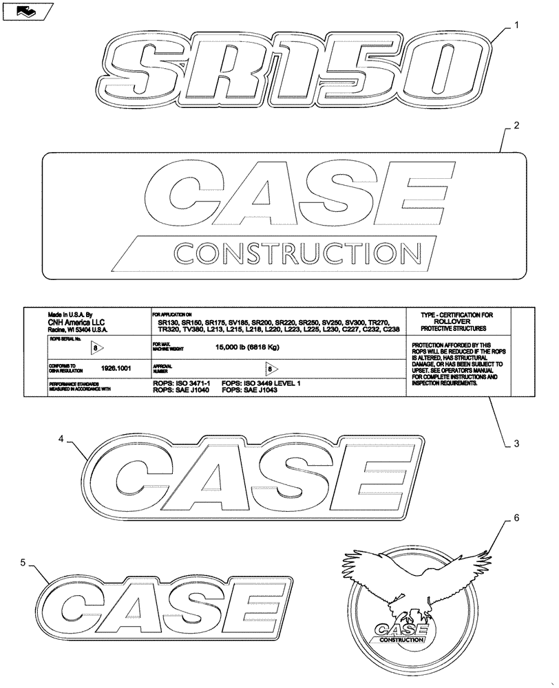 Схема запчастей Case IH SR150 - (90.108.AB) - MODEL DESIGNATION DECALS (90) - PLATFORM, CAB, BODYWORK AND DECALS