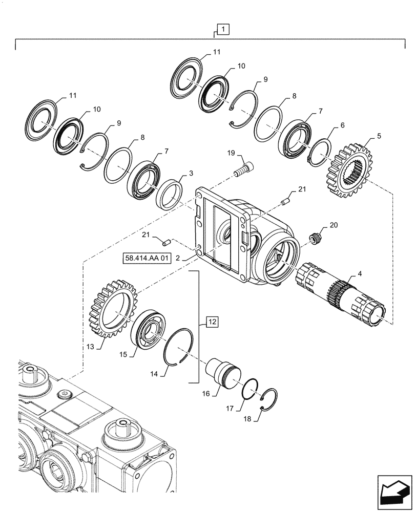 Схема запчастей Case IH 4208-30 - (58.414.AA[02]) - GEARBOX, ASSY, CORNHEAD ROW UNIT (58) - ATTACHMENTS/HEADERS