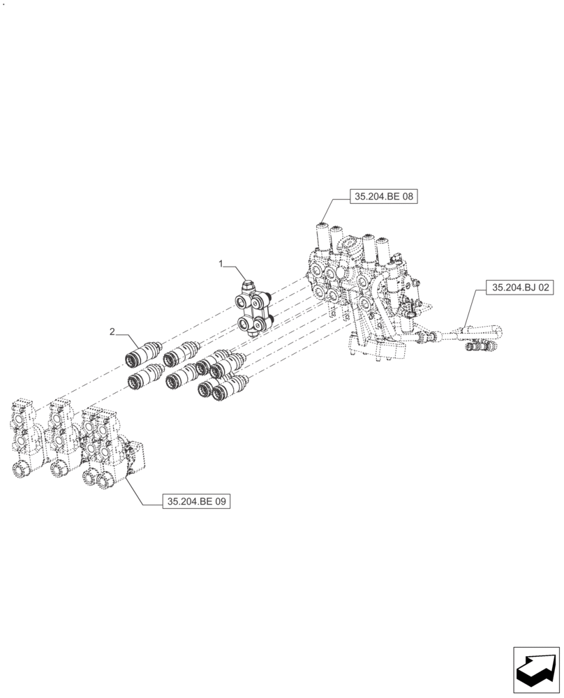 Схема запчастей Case IH FARMALL 125A - (35.204.BE[10]) - REMOTE CONTROL VALVE (4 VALVES) - AFTER SN: CF01596M (35) - HYDRAULIC SYSTEMS