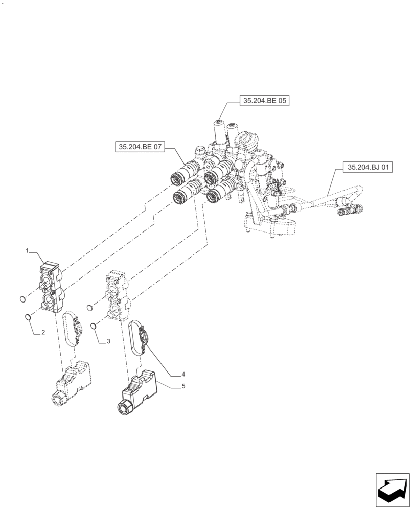 Схема запчастей Case IH FARMALL 125A - (35.204.BE[06]) - REMOTE CONTROL VALVE (2 VALVES) - AFTER SN: CF01578M (35) - HYDRAULIC SYSTEMS