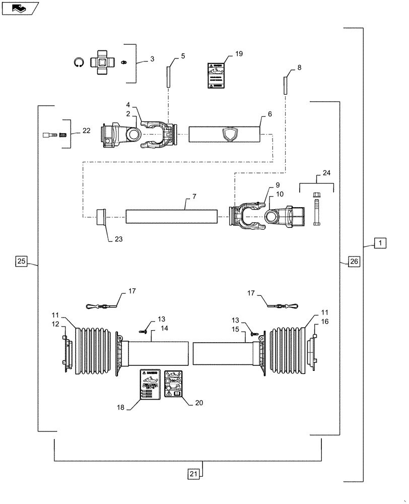 Схема запчастей Case IH 4206-30 - (58.100.AG[03]) - SHAFT, PTO ASSY (58) - ATTACHMENTS/HEADERS