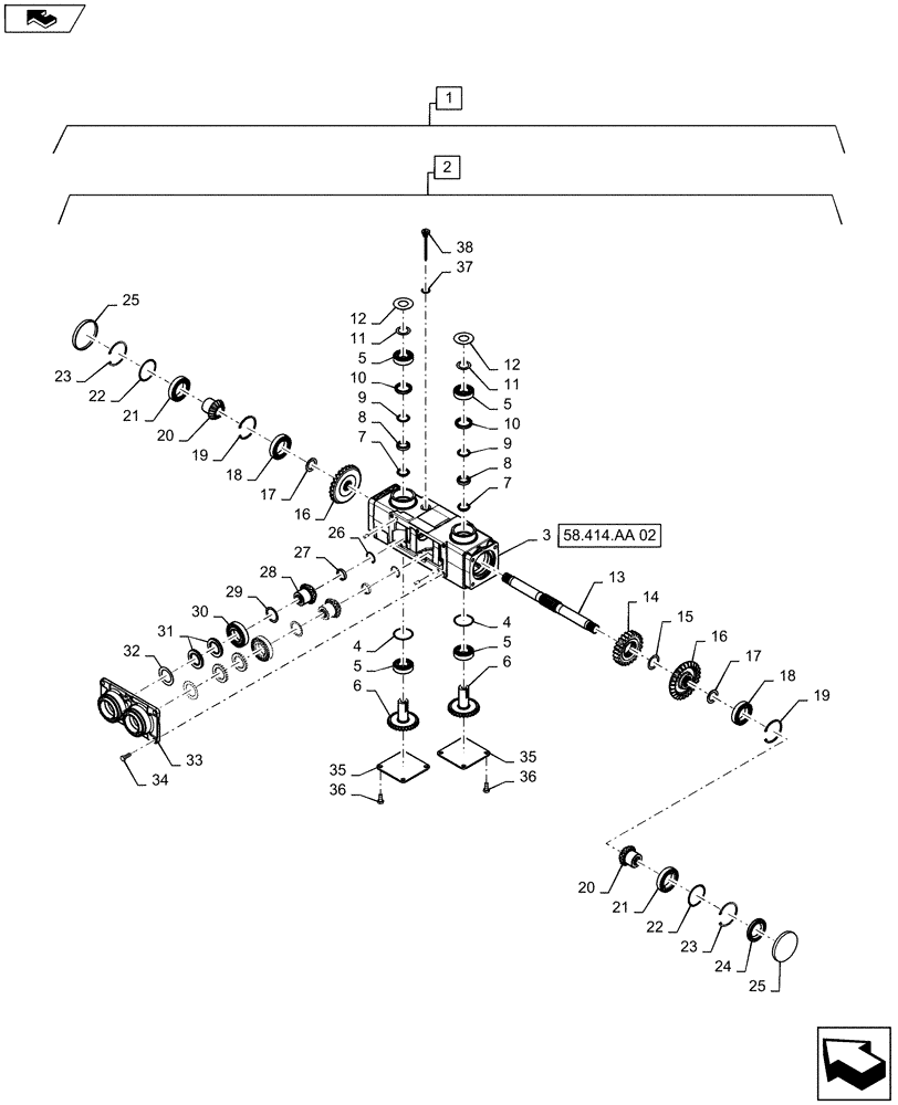 Схема запчастей Case IH 4208-30 - (58.414.AA[01]) - GEARBOX, ASSY, CORNHEAD ROW UNIT (58) - ATTACHMENTS/HEADERS