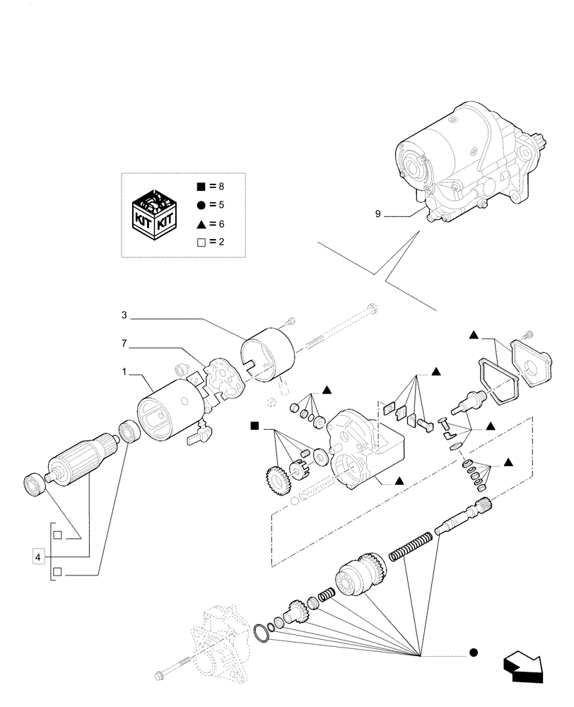 Схема запчастей Case IH F2CE9684P E033 - (0.36.0/A) - STARTER MOTOR BREAKDOWN 