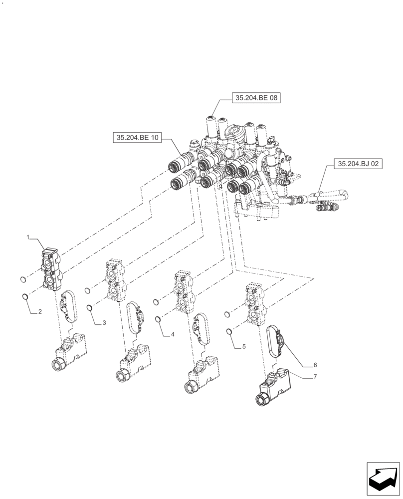 Схема запчастей Case IH FARMALL 120A - (35.204.BE[09]) - REMOTE CONTROL VALVE (4 VALVES) - AFTER SN: CF01596M (35) - HYDRAULIC SYSTEMS