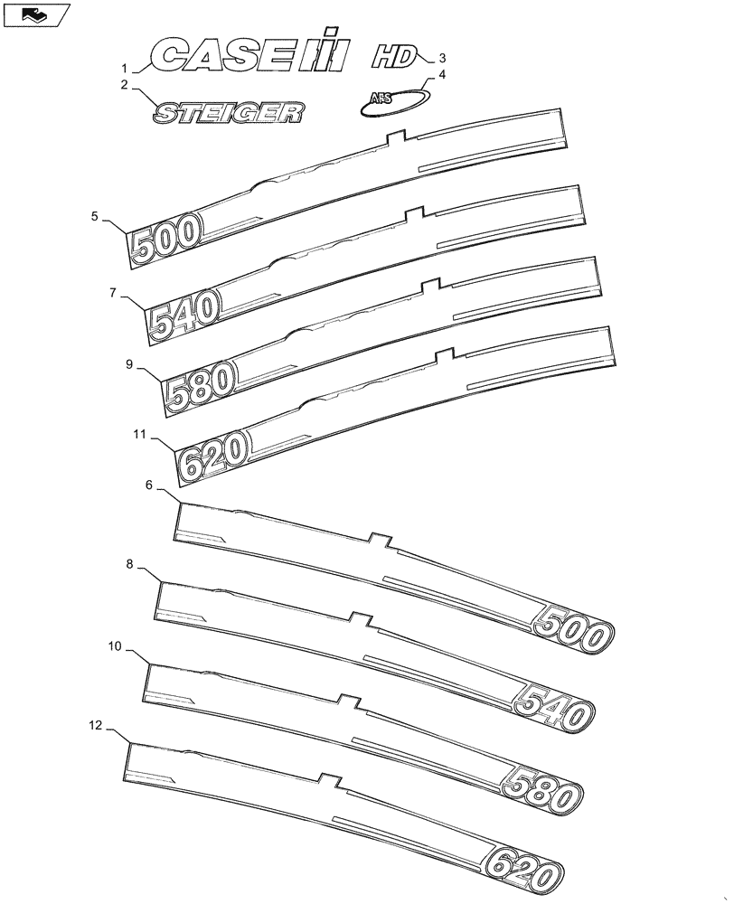 Схема запчастей Case IH STEIGER 620 - (90.108.AB[01]) - DECALS, HOOD - TIER 4B (90) - PLATFORM, CAB, BODYWORK AND DECALS