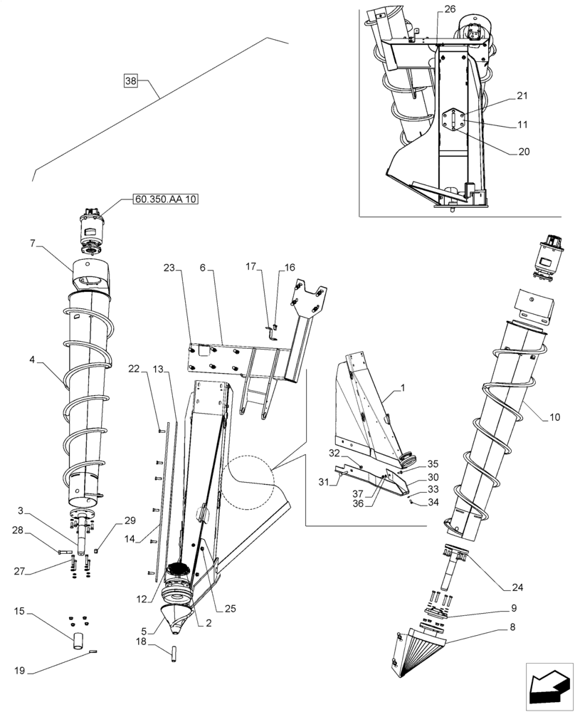 Схема запчастей Case IH A8000 - (60.350.AA[02]) - CROPDIVIDERS 45°, LH (60) - PRODUCT FEEDING