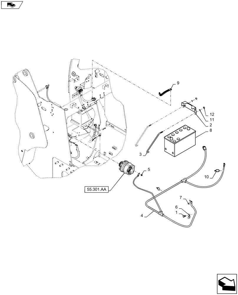 Схема запчастей Case IH SR175 - (55.302.AG) - BATTERY & CABLE (55) - ELECTRICAL SYSTEMS