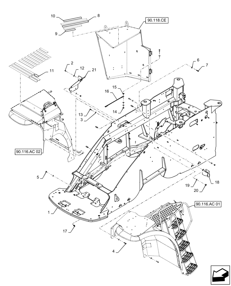 Схема запчастей Case IH STEIGER 620 - (39.100.AY[01]) - FRONT FRAME, NON-SUSPENDED CAB (39) - FRAMES AND BALLASTING