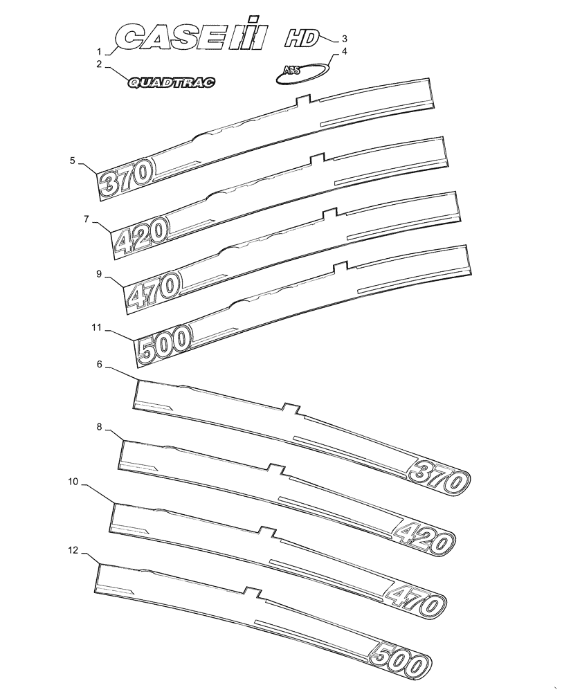 Схема запчастей Case IH QUADTRAC 500 - (90.108.AB[01]) - DECALS, HOOD - TIER 4B (90) - PLATFORM, CAB, BODYWORK AND DECALS