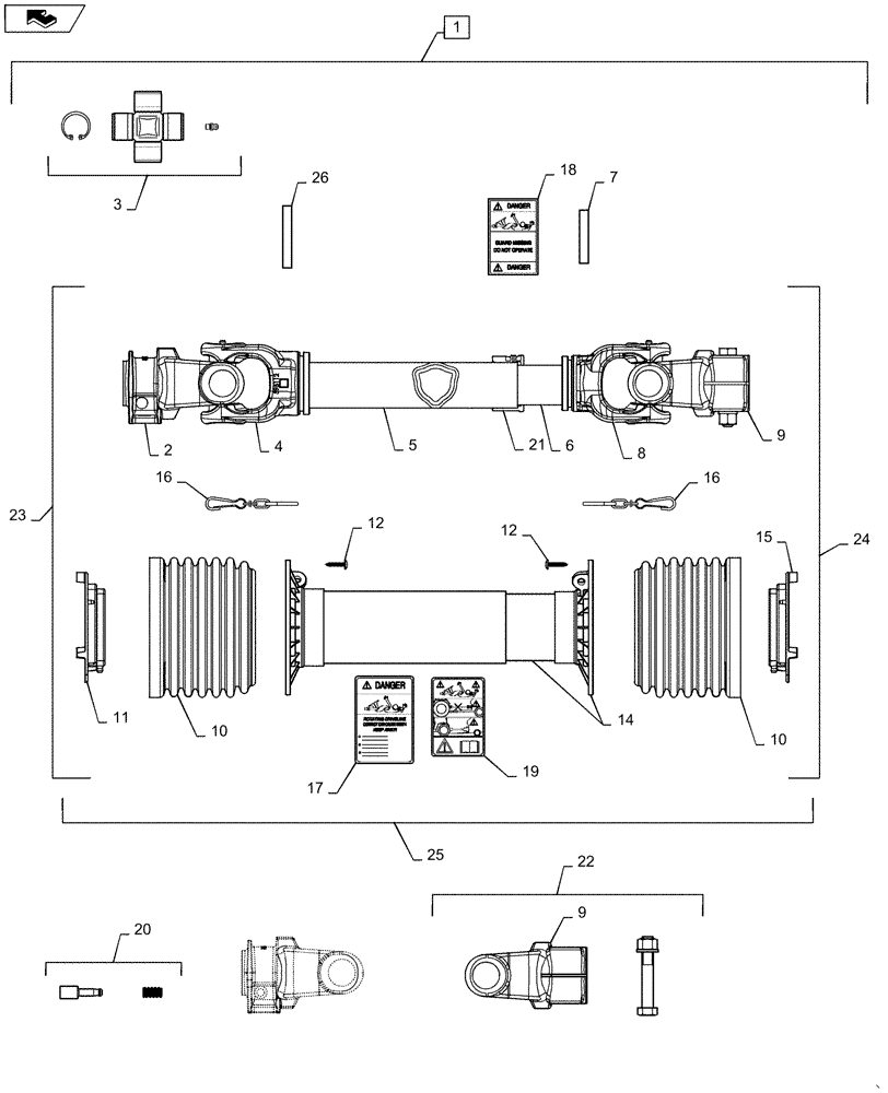 Схема запчастей Case IH 4406-30 - (31.100.AG) - PTO ASSY, SHAFT, 6-ROW (31) - IMPLEMENT POWER TAKE OFF