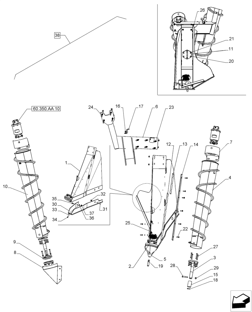 Схема запчастей Case IH A8800 - (60.350.AA[03]) - CROPDIVIDERS 45°, RH (60) - PRODUCT FEEDING