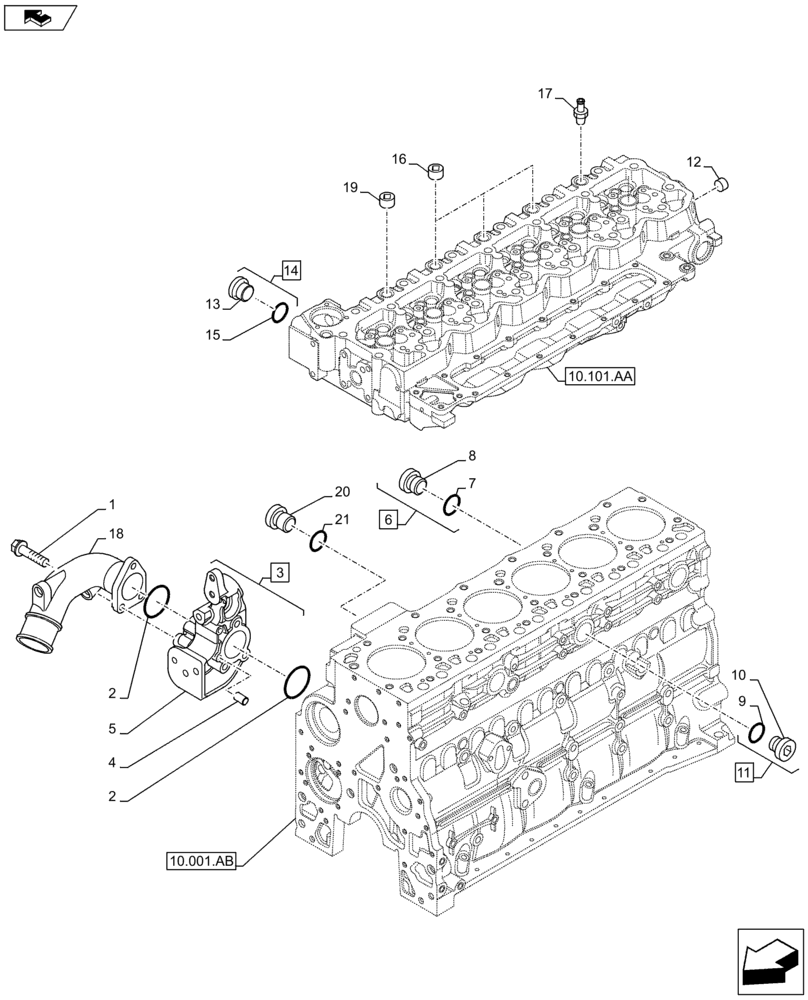 Схема запчастей Case IH F4HFE613F B002 - (10.400.AE) - ENGINE, COOLING SYSTEM LINE (10) - ENGINE