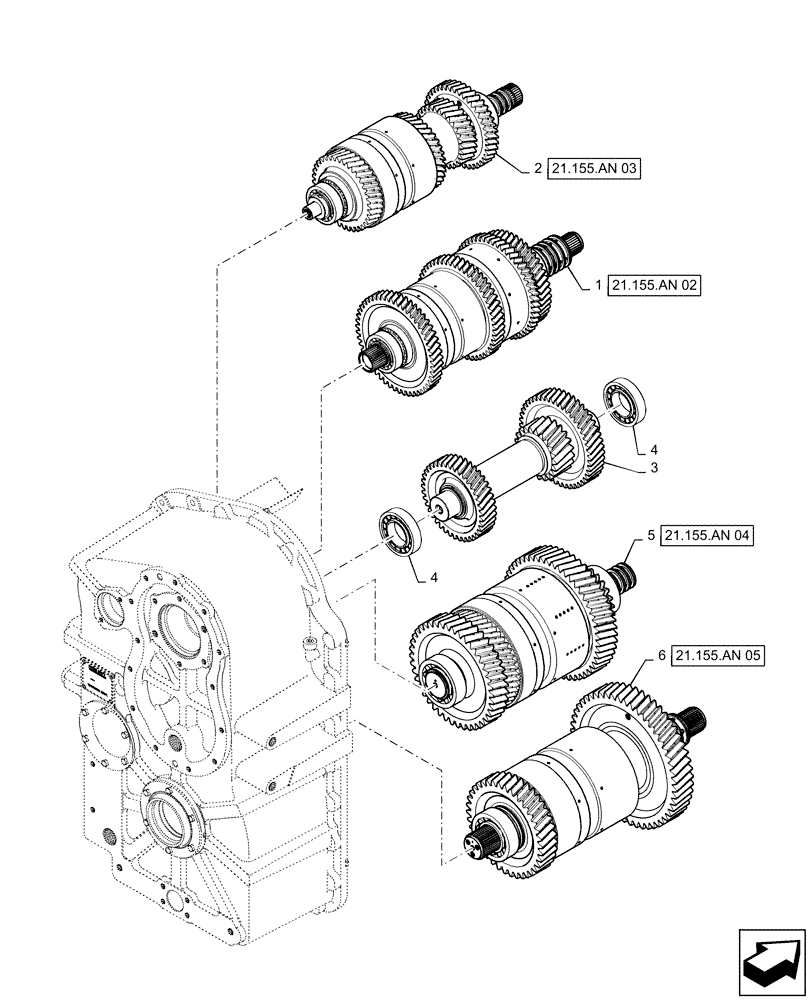 Схема запчастей Case IH QUADTRAC 370 - (21.155.AN[01]) - TRANSMISSION, SHAFT ASSY, PS4, 8C, 370, 420, 470, BSN ZFF308000 (21) - TRANSMISSION