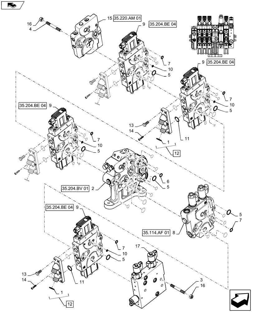 Схема запчастей Case IH MAGNUM 3154 - (35.204.BE[10]) - VALVE ASSY, 4 STACK AUX VALVES MEGA FLOW WITH TRAILER BRAKE & TOP LINK (35) - HYDRAULIC SYSTEMS