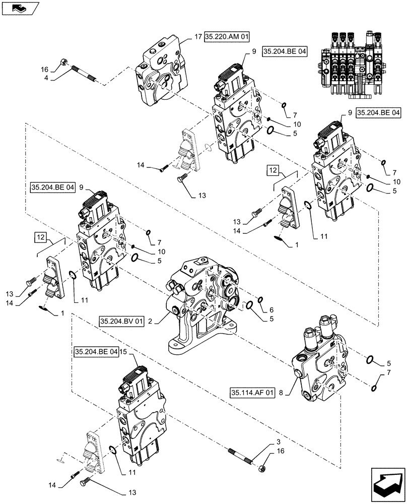 Схема запчастей Case IH MAGNUM 280 - (35.204.BE[08]) - VALVE ASSY, 4 STACK AUX VALVES MEGA FLOW WITH TRAILER BRAKE (35) - HYDRAULIC SYSTEMS