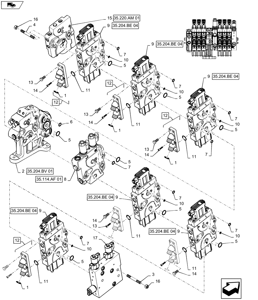 Схема запчастей Case IH MAGNUM 340 - (35.204.BE[26]) - VALVE ASSY, 6 STACK AUX VALVES MEGA FLOW WITH POWER BEYOND & TRAILER BRAKE & TOP LINK (35) - HYDRAULIC SYSTEMS