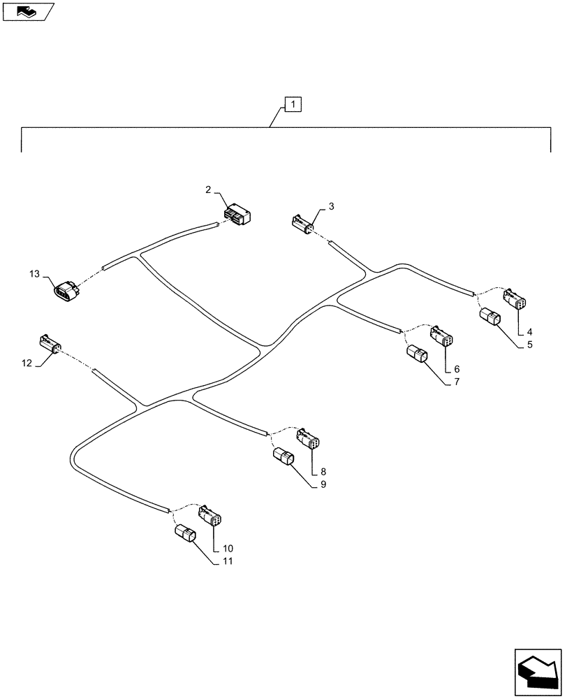 Схема запчастей Case IH 1235 - (55.516.AE[01]) - HARNESS CABLE DRIVE ROW UNIT ELECTRIC CLUTCH CENTER FOR 8 ROW 38",40" (55) - ELECTRICAL SYSTEMS