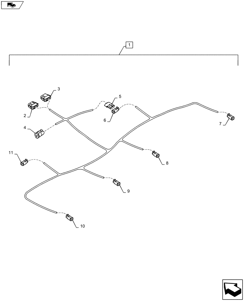 Схема запчастей Case IH 1235 - (55.100.AI[02]) - SEED SENSOR HARNESS 8 ROW CENTER (55) - ELECTRICAL SYSTEMS