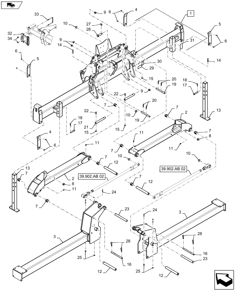 Схема запчастей Case IH 1235 - (39.902.AA[02]) - STACKER BAR FRAME FOR 12 ROW 30" (39) - FRAMES AND BALLASTING