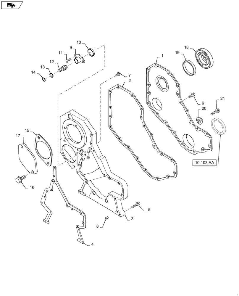 Схема запчастей Case IH RP65 - (10.102.BB) - FRONT ENGINE COVER (10) - ENGINE