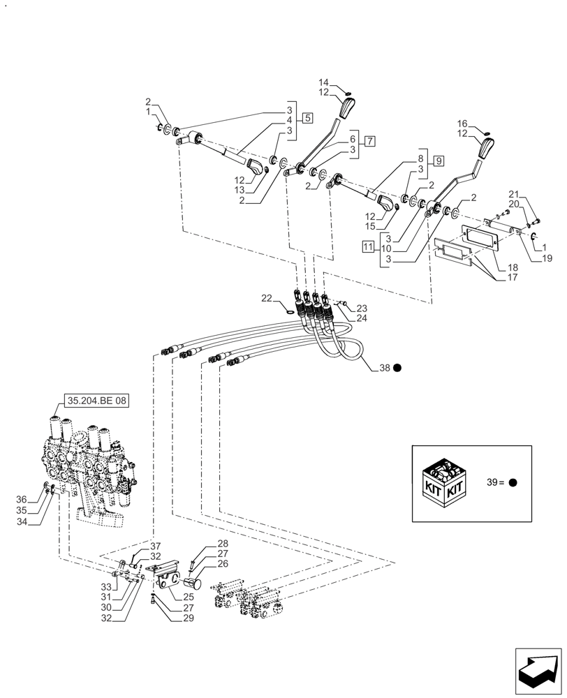 Схема запчастей Case IH FARMALL 140A - (35.204.BL[09]) - REMOTE CONTROL VALVE, 4 CONTROL LEVER, CAB - AFTER SN: CF01596M (35) - HYDRAULIC SYSTEMS