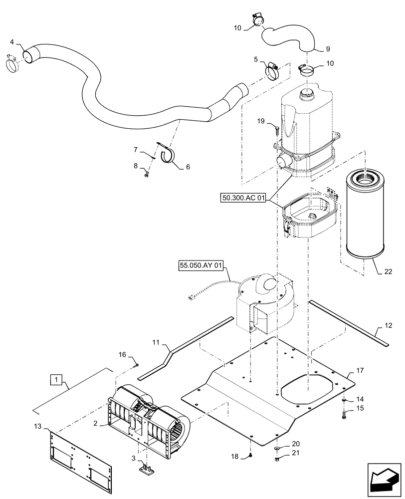 Схема запчастей Case IH PATRIOT 2250 - (50.300.AC[01]) - CAB AIR PRESSURIZER, BLOWERS & FILTER (50) - CAB CLIMATE CONTROL