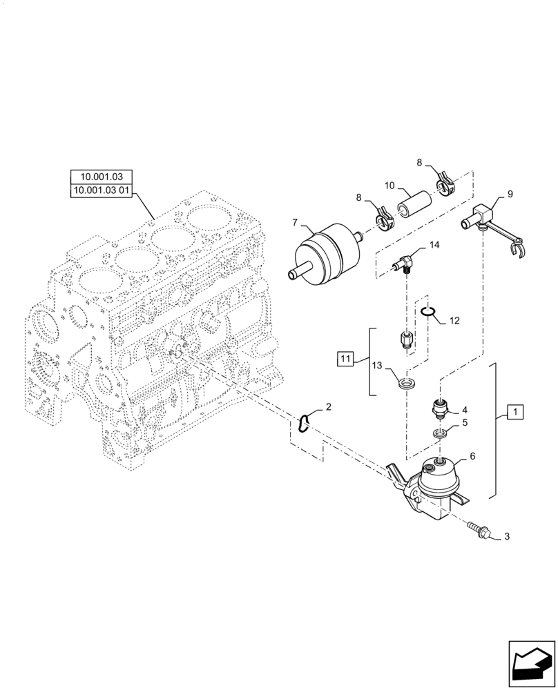 Схема запчастей Case IH P170 - (0.20.1[01]) - FUEL PUMP AND IN LINE FUEL FILTER (02) - ENGINE