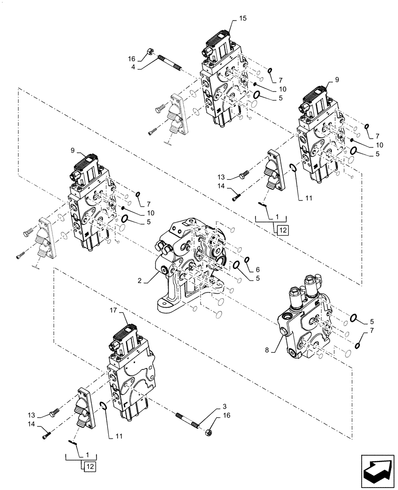 Схема запчастей Case IH MAGNUM 370 - (35.204.BE[01]) - VALVE ASSY, 4 STACK AUX VALVES STD/HI FLOW (35) - HYDRAULIC SYSTEMS