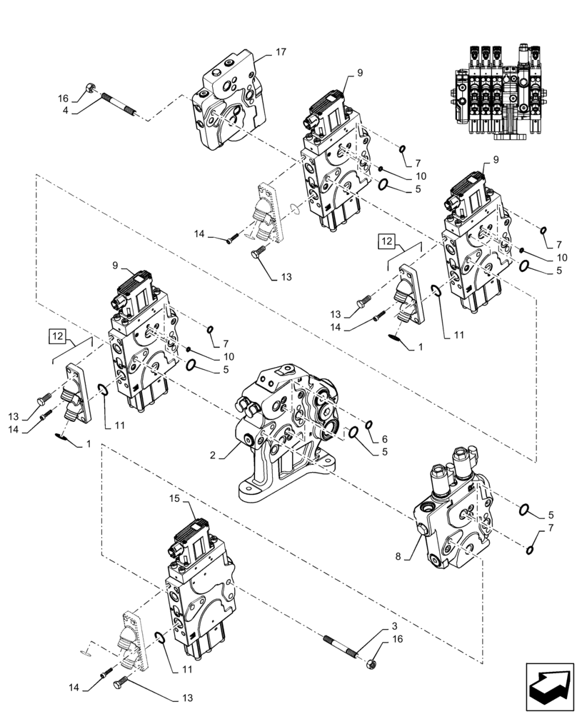 Схема запчастей Case IH MAGNUM 380 - (35.204.BE[07]) - VALVE ASSY, 4 STACK AUX VALVES STD/HI FLOW WITH TRAILER BRAKE - BSN ZGRF01054 (35) - HYDRAULIC SYSTEMS